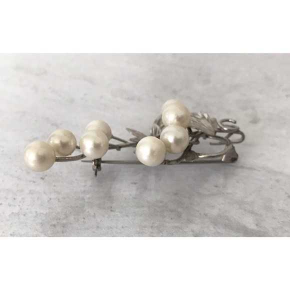 Vintage Pearl Sterling Silver Brooch Pendant 2 1/4" Long Leaf and Branch Design - Picture 7 of 16